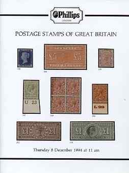 Auction Catalogue - Great Britain - Phillips 8 Dec 1994 - with prices realised, stamps on 