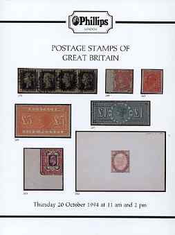 Auction Catalogue - Great Britain - Phillips 20 Oct 1994 - with prices realised, stamps on 
