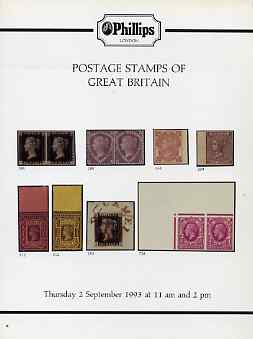 Auction Catalogue - Great Britain - Phillips 2 Sept 1993 - with prices realised, stamps on 