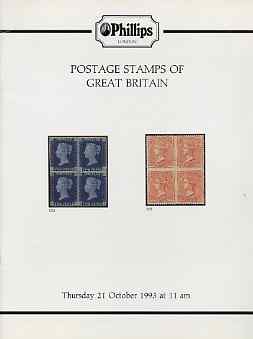 Auction Catalogue - Great Britain - Phillips 21 Oct 1993 - with fine Line Engraved etc - cat only (some ink notations), stamps on 