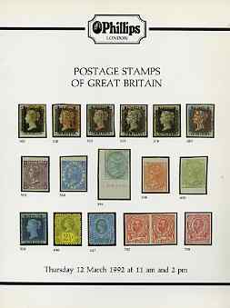Auction Catalogue - Great Britain - Phillips 12 Mar 1992 - with prices realised, stamps on 