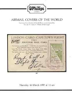 Auction Catalogue - Airmail Covers of the World - Phillips 16 Mar 1995 - incl the Dr James F Wilson coll - cat only , stamps on 