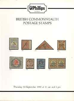 Auction Catalogue - Britsh Commonwealth - Phillips 24 Sept 1992 - the R C Alcock stock - cat only (some ink notations), stamps on 