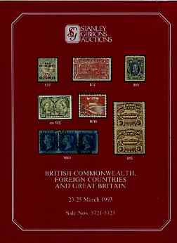 Auction Catalogue - British Commonwealth - Stanley Gibbons 23-25 Mar 1993 - plus Great Britain & Foreign) - with prices realised (few ink notations), stamps on 
