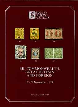 Auction Catalogue - British Commonwealth - Stanley Gibbons 25-26 Nov 1993 - plus Great Britain & Foreign) - cat only (few ink notations), stamps on 