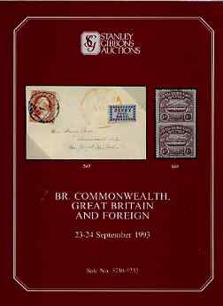 Auction Catalogue - British Commonwealth - Stanley Gibbons 23-24 Sept 1993 - plus Great Britain & Foreign) - with prices realised (few ink notations), stamps on 