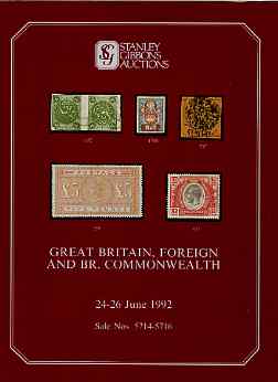 Auction Catalogue - British Commonwealth - Stanley Gibbons 24-26 June 1992 - plus Great Britain & Foreign) - with prices realised (few ink notations), stamps on 