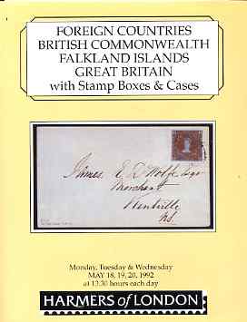 Auction Catalogue - Falkland Islands - Harmers 18-20 May 1992 - incl the Raymond Blackler coll plus Commonwealth & Great Britain - with prices realised (some ink notation..., stamps on 