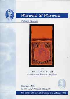 Auction Catalogue - Bermuda & Leeward Keyplates - Warwick & Warwick  2 Oct 1996 - the Mario Zappa collection - cat only, stamps on 