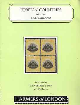 Auction Catalogue - Switzerland - Harmers 8 Nov 1989 - the E C Slate coll plus Foreign - with prices realised, stamps on 