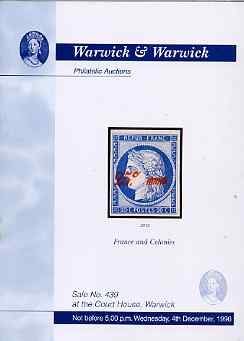 Auction Catalogue - France & Colonies - Warwick & Warwick 4 Dec 1996 - cat only, stamps on 