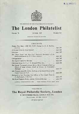 Literature - London Philatelist Vol 78 Number 0922 dated Oct 1969 - with articles relating to Orange Free State, Straits Settlements, Christmas Island, Greece & New South..., stamps on 