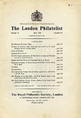 Literature - London Philatelist Vol 78 Number 0917 dated May 1969 - with articles relating to Egypt, Palestine, Labuan, North Borneo, Serbia & Perkins Bacon, stamps on 