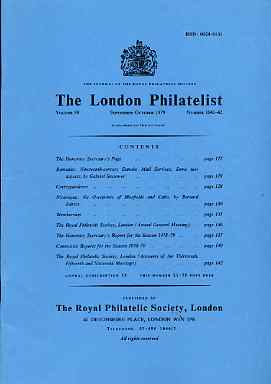 Literature - London Philatelist Vol 88 Number 1041-42 dated Sept-Oct 1979 - with articles relating to Rumania & Nicaragua, stamps on 