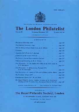 Literature - London Philatelist Vol 88 Number 1043-44 dated Nov-Dec 1979 - with articles relating to St Helena, Argentine, Italian POs in Holy Land, India & Great Britain..., stamps on 