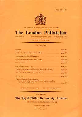 Literature - London Philatelist Vol 91 Number 1077-78 dated Sept-Oct 1982 - with articles relating to Newfoundland, Great Britain Telegraph Cancel, Queensland & Hong Kong, stamps on 