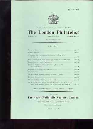 Literature - London Philatelist Vol 95 Number 1121-22 dated May-Jun 1986 - with articles relating to Montenegro, Rhodesia, Iceland & Palestine, stamps on 