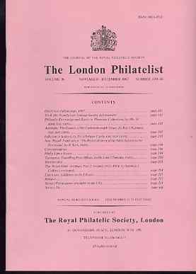 Literature - London Philatelist Vol 96 Number 1139-40 dated Nov-Dec 1987 - with articles relating to Thematics, Australia, Ireland & Tasmania, stamps on 