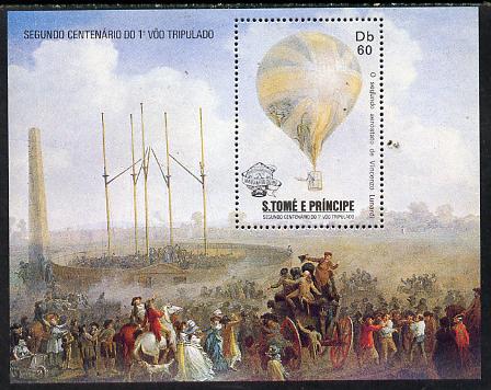 St Thomas & Prince Islands 1983 Bicentenary of Manned Flight m/sheet (Balloon) unmounted mint Mi BL 127, stamps on aviation    balloons
