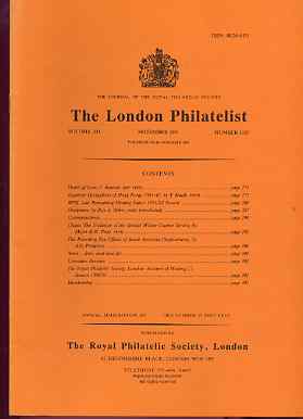 Literature - London Philatelist Vol 100 Number 1187 dated November 1991 - with articles relating to Hong Kong, Overprints, Chiona & TPOs of South Australia, stamps on 