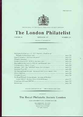 Literature - London Philatelist Vol 106 Number 1248 dated September 1997 - with articles relating to Northern Nigeria, Inflation Mail, Germany & National Postal Museum, stamps on 
