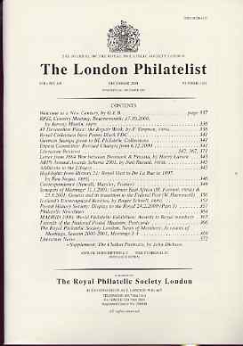 Literature - London Philatelist Vol 109 Number 1281 dated December 2000 - with articles relating to De La Rue, Postal History Displays & Iceland plus Chalon Portraits Sup..., stamps on 