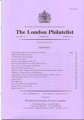 Literature - London Philatelist Vol 110 Number 1293 dated March 2002 - with articles relating to Ceylon, St Lucia, Cape of Good Hope & India Poonch, stamps on 