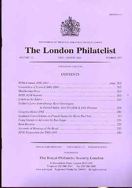 Literature - London Philatelist Vol 110 Number 1297 dated July-Aug 2002 - with articles relating to Orange River, Sardinia & Advertising, stamps on 