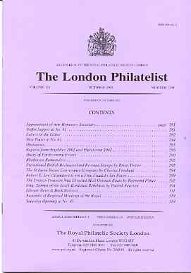 Literature - London Philatelist Vol 110 Number 1299 dated October 2002 - with articles relating to Bechuanaland, St Lucia, Franco-Prussian war & Iraq, stamps on 