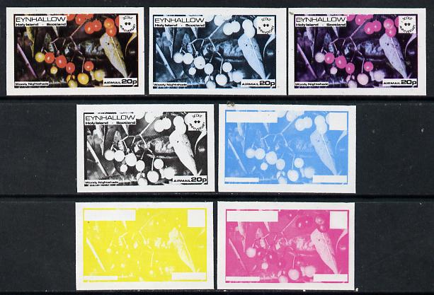 Eynhallow 1974 Fruit (Scout Anniversary) 20p (Woody Nightshade) set of 7 imperf progressive colour proofs comprising the 4 individual colours plus 2, 3 and all 4-colour c..., stamps on fruit      scouts