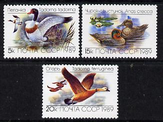 Russia 1989 Ducks (1st issue) set of 3 unmounted mint, SG 6011-13, Mi 5965-67*, stamps on birds, stamps on ducks
