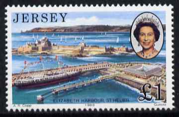 Jersey 1989 Royal Visit £1 unmounted mint, SG 500, stamps on royalty, stamps on royal visits, stamps on ships, stamps on britannia