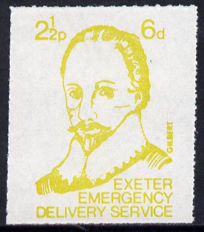 Great Britain 1971 Exeter Emergency Delivery Service 2.5p-6d label depicting Gilbert unmounted mint, stamps on explorers, stamps on cinderella, stamps on strike