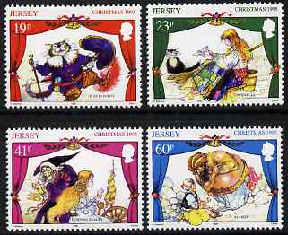 Jersey 1995 Christmas Pantomimes set of 4 unmounted mint, SG 727-30, stamps on , stamps on  stamps on christmas, stamps on  stamps on pantomime, stamps on  stamps on cats, stamps on  stamps on fairy stories, stamps on  stamps on spinning, stamps on  stamps on textiles