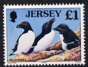 Jersey 1997-99 Seabirds & Waders £1 Razorbill unmounted mint SG 804, stamps on birds