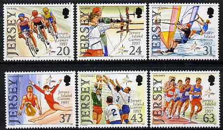 Jersey 1997 7th Jersey Island Games set of 6 unmounted mint SG 818-23, stamps on sports.cycling, stamps on archery, stamps on volleyball, stamps on gymnastics, stamps on windsurfing, stamps on running, stamps on athletics