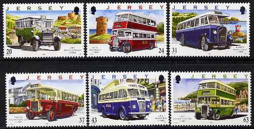Jersey 1998 75th Anniversary of Jersey Motor Transport Company - Buses (1st series) set of 6, unmounted mint SG 844-49, stamps on transport, stamps on buses
