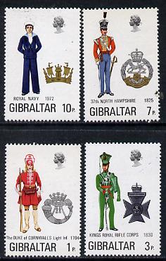 Gibraltar 1972 Military Uniforms #4 set of 4 unmounted mint, SG 300-303, stamps on , stamps on  stamps on militaria, stamps on  stamps on uniforms
