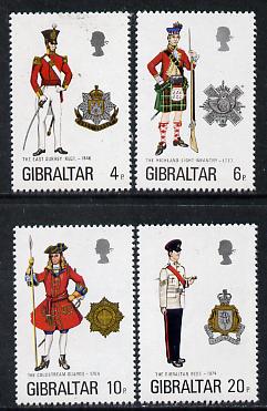 Gibraltar 1975 Military Uniforms #7 set of 4 unmounted mint, SG 340-43, stamps on militaria, stamps on uniforms