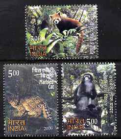 India 2009 Animals perf set of 3 unmounted mint, stamps on , stamps on  stamps on animals, stamps on  stamps on bears, stamps on  stamps on pandas, stamps on  stamps on apes, stamps on  stamps on cats
