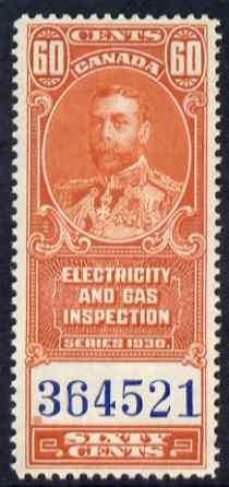 Canada 1930 Revenue KG5 60c Electricity & Gas Inspection unmounted mint, stamps on revenue, stamps on cinderella, stamps on  kg5 , stamps on energy