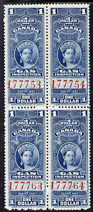 Canada 1897 Revenue QV $1 Gas Inspection block of 4 unmounted mint, stamps on revenue, stamps on cinderella, stamps on  qv , stamps on energy