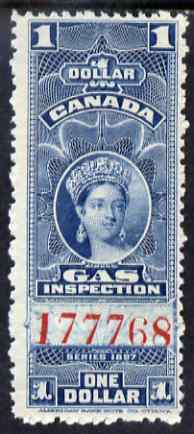 Canada 1897 Revenue QV $1 Gas Inspection unmounted mint, stamps on revenue, stamps on cinderella, stamps on  qv , stamps on energy