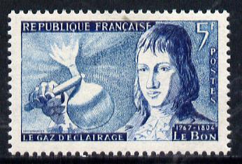 France 1955 Inventions 5f (Le Bon & Gaslight) unmounted mint SG 1239, stamps on inventions    science     power