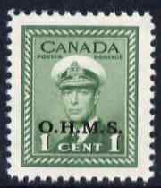 Canada 1949 KG6 Official 1c green opt'd OHMS unmounted mint SG O162, stamps on , stamps on  kg6 , stamps on 