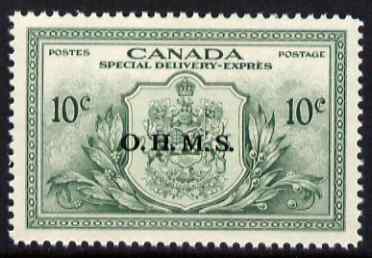 Canada 1950 KG6 Official 10c Special Delivery optd OHMS lightly mounted mint SG OS20, stamps on 