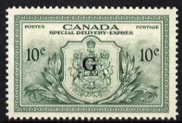 Canada 1950 KG6 Official 10c Special Delivery optd G unmounted mint SG OS21, stamps on 