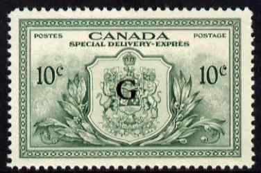 Canada 1950 KG6 Official 10c Special Delivery optd G lightly mounted mint SG OS21, stamps on 