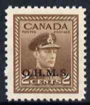 Canada 1949 KG6 Official 2c brown opt'd OHMS unmounted mint SG O163, stamps on , stamps on  kg6 , stamps on 