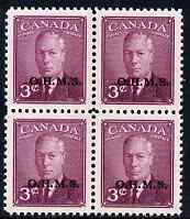 Canada 1949-50 KG6 Official 3c purple opt'd OHMS block of 4 unmounted mint SG O174, stamps on , stamps on  kg6 , stamps on 